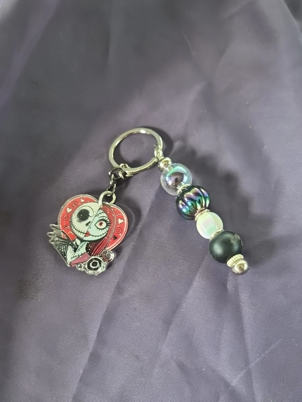 Red Heart Character Keychain with Iridescent Bead Accent